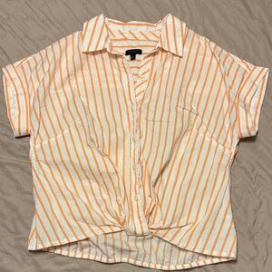 Talbots Petite Orange Striped Button-Up Shirt
